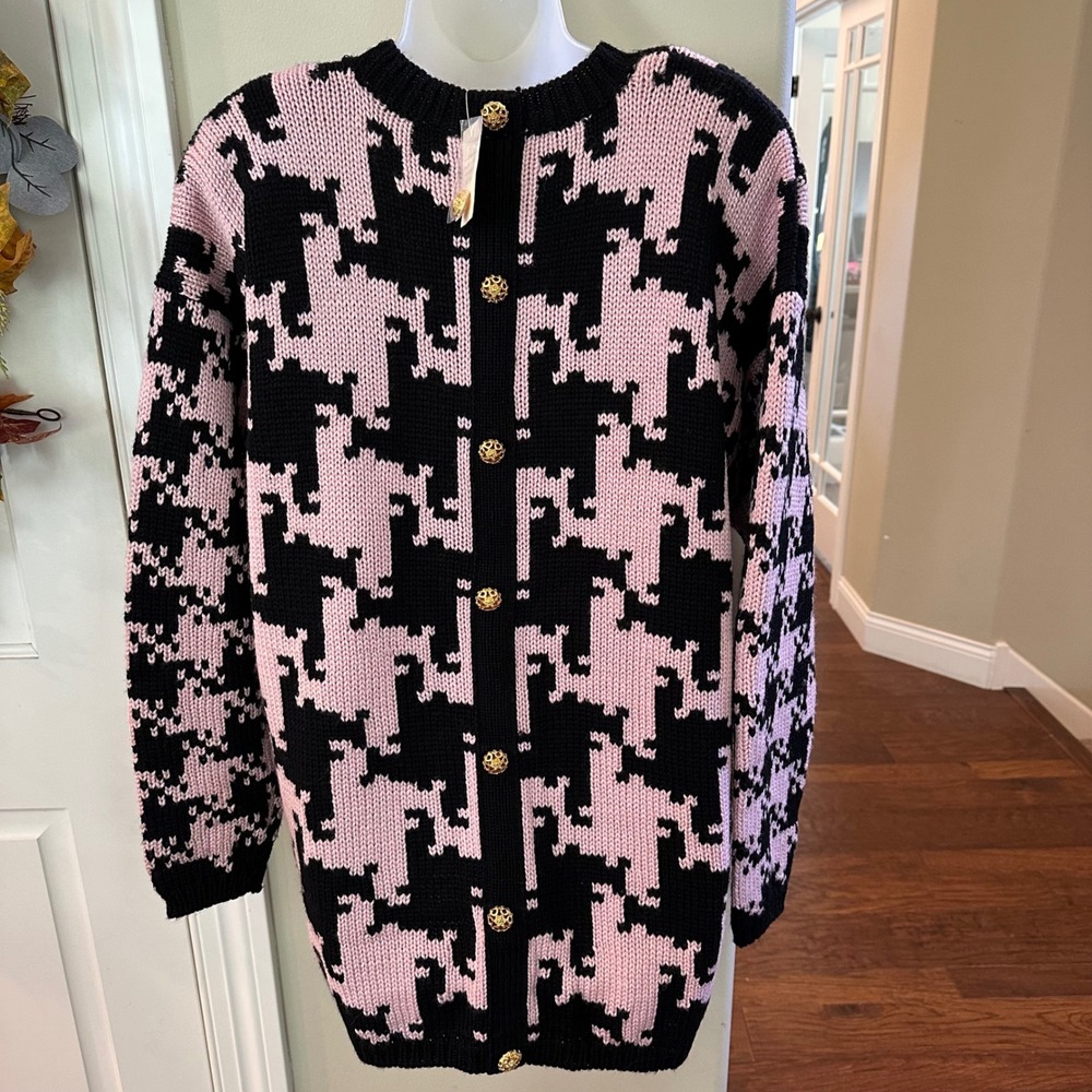 Vintage 80's Casual Corner Sweater Pink Black Wool Melbourne Elements NWT‎ Large